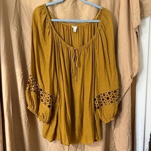 Cato Mustard Boho Blouse with Sleeve Cutouts